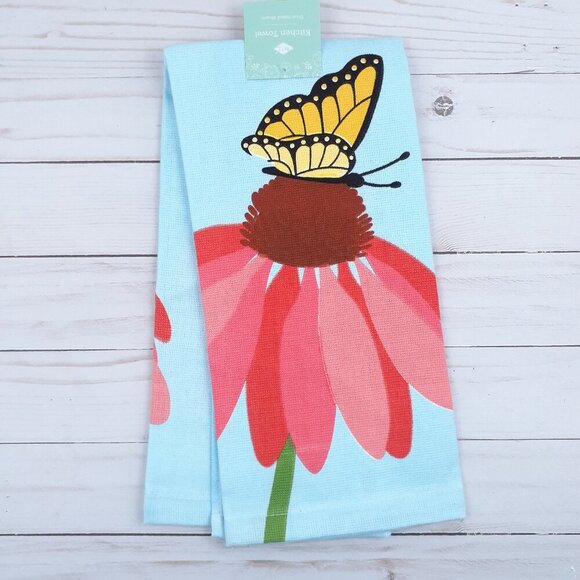 Kitchen Towel Coneflower Butterfly Dual Purpose - Picture 1 of 3